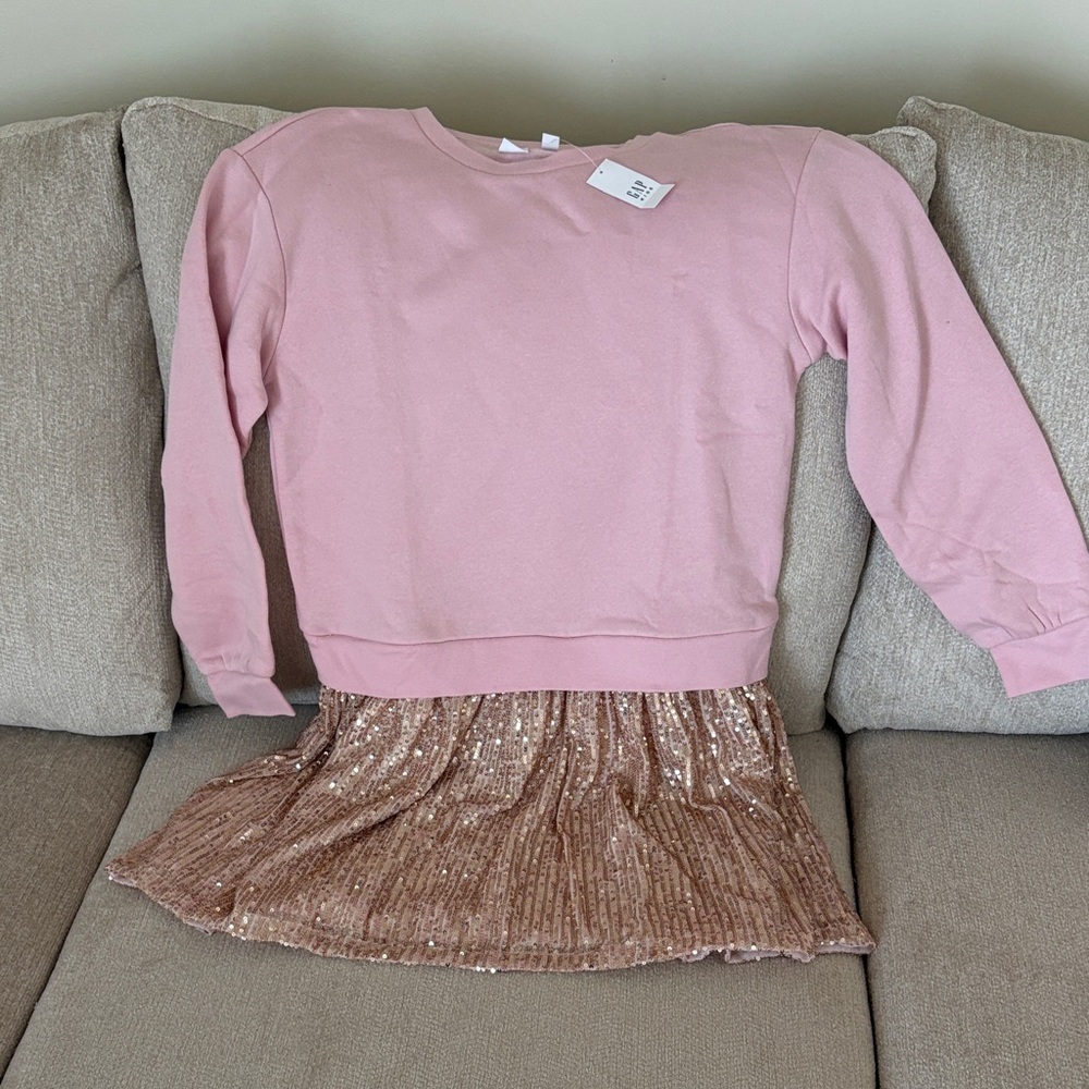 Blush Pink Crewneck Sweatshirt with Rose Gold Sequin Skirt one piece tween